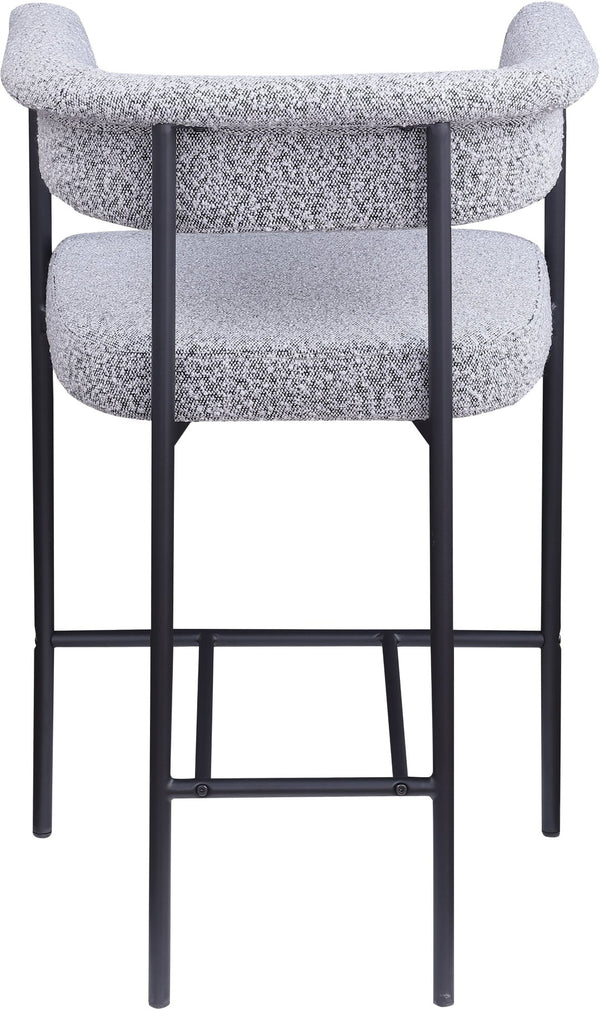 Meridian Furniture Malin Upholstered Counter Stool with Matte Black Iron Frame for Kitchen Islands and Home Bars Grey Boucle Fabric 412Grey-C