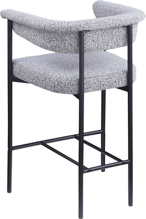 Meridian Furniture Malin Upholstered Counter Stool with Matte Black Iron Frame for Kitchen Islands and Home Bars Grey Boucle Fabric 412Grey-C