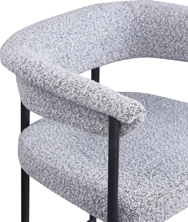 Meridian Furniture Malin Upholstered Counter Stool with Matte Black Iron Frame for Kitchen Islands and Home Bars Grey Boucle Fabric 412Grey-C