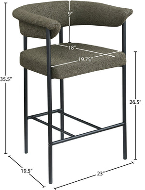 Meridian Furniture Malin Upholstered Counter Stool with Matte Black Iron Frame for Kitchen Islands and Home Bars Olive Boucle Fabric 412Olive-C