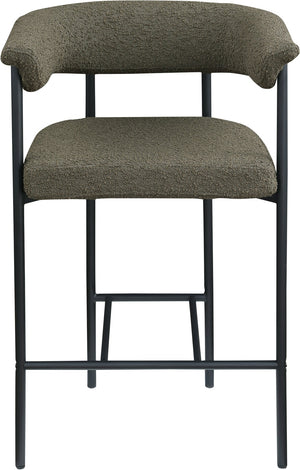 Meridian Furniture Malin Upholstered Counter Stool with Matte Black Iron Frame for Kitchen Islands and Home Bars Olive Boucle Fabric 412Olive-C