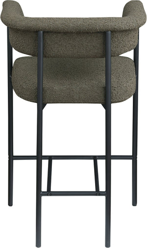 Meridian Furniture Malin Upholstered Counter Stool with Matte Black Iron Frame for Kitchen Islands and Home Bars Olive Boucle Fabric 412Olive-C