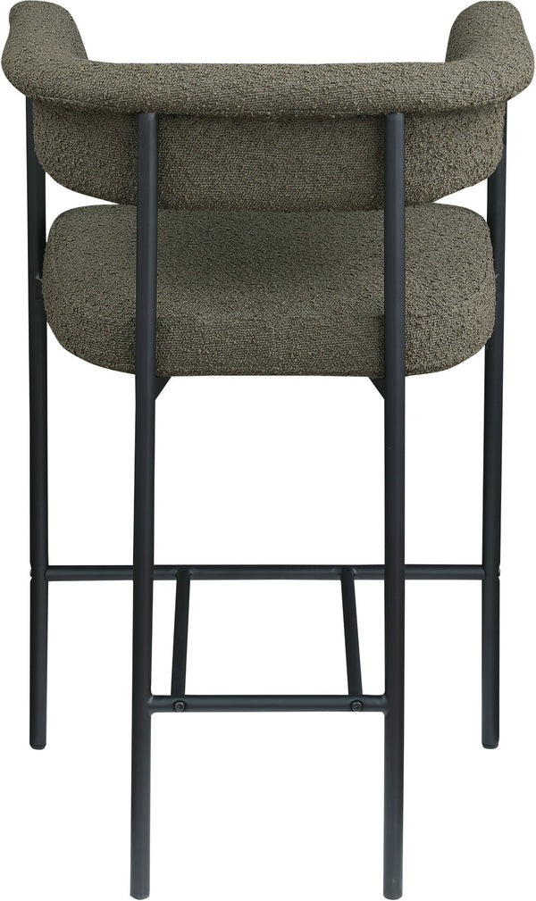 Meridian Furniture Malin Upholstered Counter Stool with Matte Black Iron Frame for Kitchen Islands and Home Bars Olive Boucle Fabric 412Olive-C