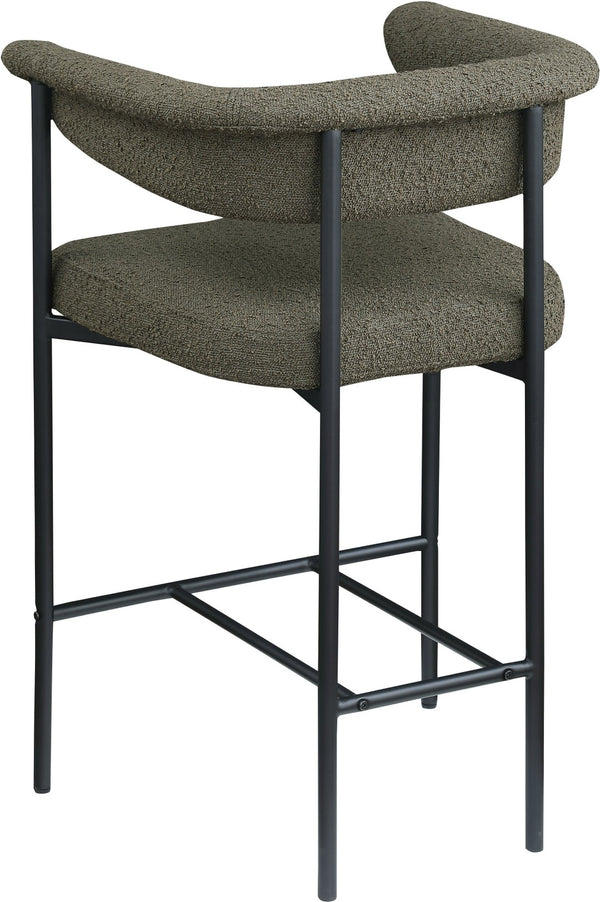 Meridian Furniture Malin Upholstered Counter Stool with Matte Black Iron Frame for Kitchen Islands and Home Bars Olive Boucle Fabric 412Olive-C