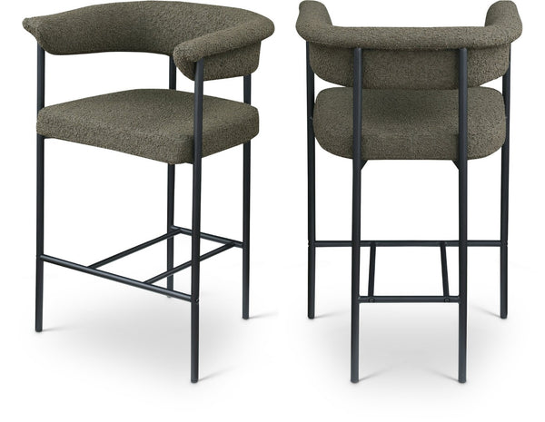 Meridian Furniture Malin Upholstered Counter Stool with Matte Black Iron Frame for Kitchen Islands and Home Bars Olive Boucle Fabric 412Olive-C