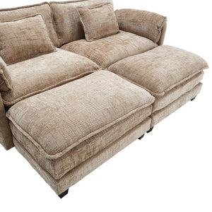 English Elm United Cozy Two-Seat Chenille Sofa With Detachable Armrests, Footstools, And Side Pockets For Storage W1568S00138-GIGA