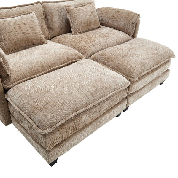 English Elm United Cozy Two-Seat Chenille Sofa With Detachable Armrests, Footstools, And Side Pockets For Storage W1568S00138-GIGA