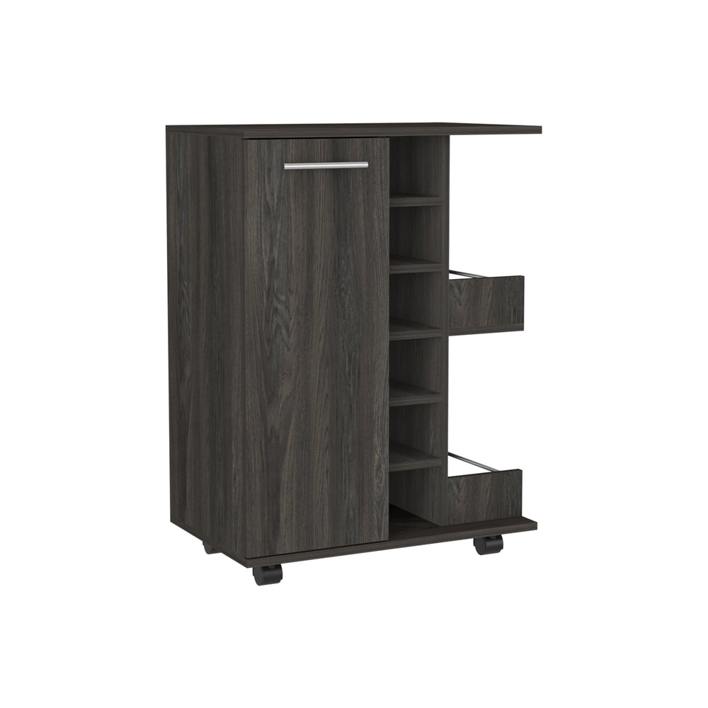 English Elm 32" Carbon Espresso Bar-Cart with Locking Casters, Brown Particle Board, Bottle Cubbies & Shelves B097133075