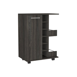 English Elm 32" Carbon Espresso Bar-Cart with Locking Casters, Brown Particle Board, Bottle Cubbies & Shelves B097133075