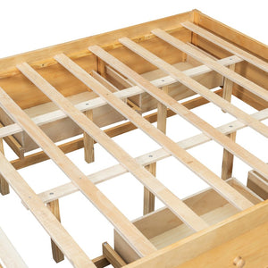 English Elm Queen Platform Bed with Four Storage Drawers Footboard Cubby Modern Low Profile Frame Natural LP000138AAN