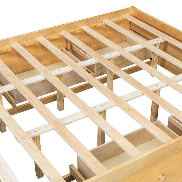English Elm Queen Platform Bed with Four Storage Drawers Footboard Cubby Modern Low Profile Frame Natural LP000138AAN