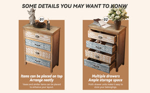 English Elm Vintage Bohemian Four Drawer Chest Distressed Solid Wood Floral Scroll Bedroom Storage W2295P414113