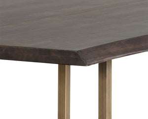 Sunpan Donnelly 95" Rustic Dining Table with Smoked Acacia Wood Top & Antique Brass Frame for Elegance