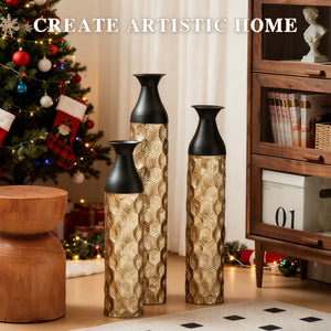 English Elm Floor Metal Vases Set Of 3 - Elegant White And Gold Decor For Modern Home Interiors, 24.8-33.8In W2796P234276