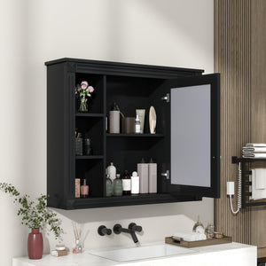 English Elm 35'' Modern Wall Medicine Cabinet with Mirror, Black MDF Storage, Soft-Close Hinges, Towel Rod, Adjustable Shelves N710P197128B