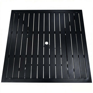English Elm Metal Square Outdoor Dining Table Powder Coated Steel Slatted Top Seats Four W5159P445936