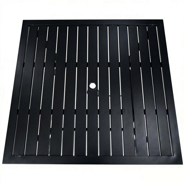 English Elm Metal Square Outdoor Dining Table Powder Coated Steel Slatted Top Seats Four W5159P445936