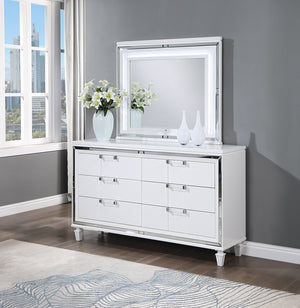English Elm Genoa Six Drawer Dresser Art Deco Glam White Lacquer with Mirror Trim Accents B078P497937