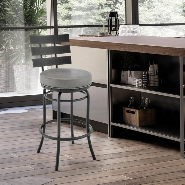 English Elm Piren Swivel Bar Stool In Black Frame With Gray Faux Leather For Stylish Kitchen Or Dining Comfort B2736P268568-GIGA