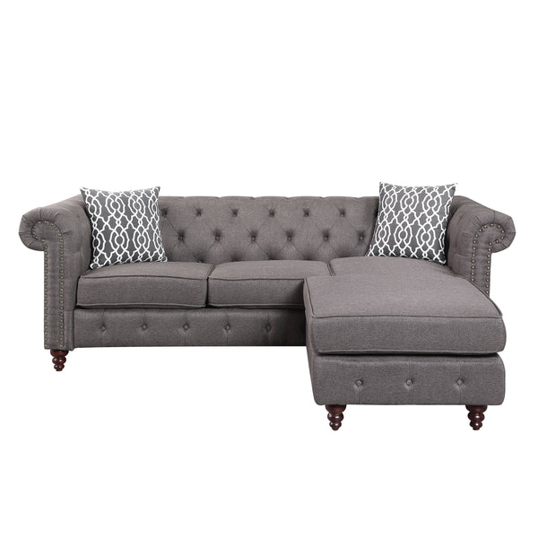 English Elm Waldina Reversible Fabric Sectional Sofa with Pocket Coil Seating, Button Tufting & Nailhead Trim Brown 84 L x 33 W x 26 H B2726P265298
