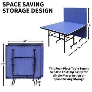 English Elm 8ft Regulation Ping Pong Table Foldable Steel Frame with Solo Playback for Game Rooms W1408P426759