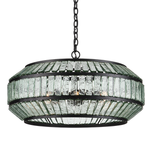 Centurion Chandelier - Elegant Recycled Glass & Wrought Iron Design, Modern Farmhouse Style Fixture