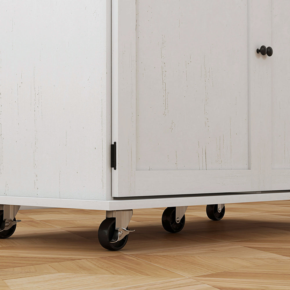 English Elm Homcom Farmhouse Rolling Kitchen Island Cart On Wheels With Storage, Rubberwood Top, And Spice Rack W2225P200645
