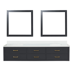 English Elm Black Double Bath Vanity With White Quartz Top & 36 In. Mirrors - Elegant, Modern Design & Storage B2731S01593
