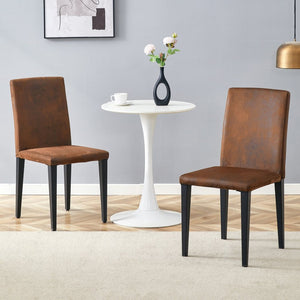 English Elm Four Modern Upholstered Dining Chairs Brown Faux Leather Foam Cushion Metal Legs W1151P357625