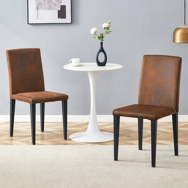 English Elm Four Modern Upholstered Dining Chairs Brown Faux Leather Foam Cushion Metal Legs W1151P357625