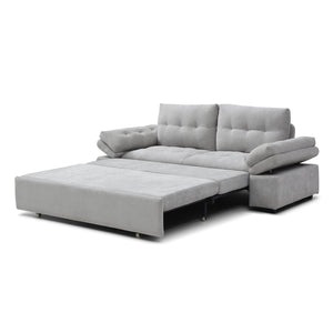English Elm Sleeper 3-in-1 Convertible Linen Chaise Sofa Bed with Teddy Fabric, Supportive Cushions & Armrest Adjustability Grey W1117S00127