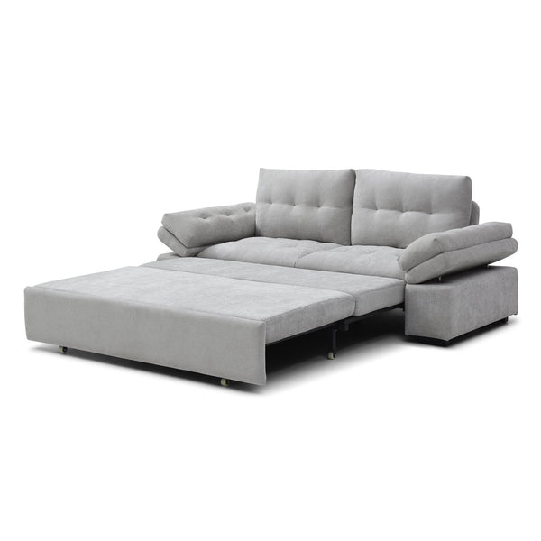 English Elm Sleeper 3-in-1 Convertible Linen Chaise Sofa Bed with Teddy Fabric, Supportive Cushions & Armrest Adjustability Grey W1117S00127
