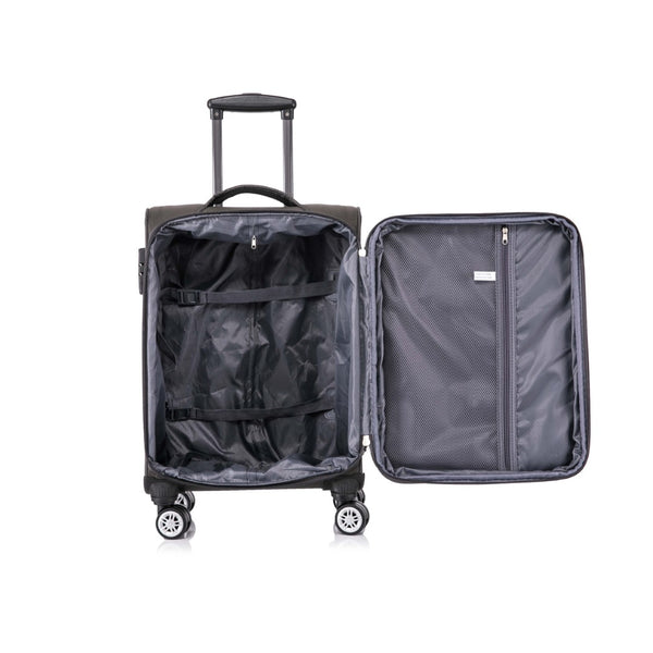 English Elm 3-piece Soft Shell Luggage Set with Swivel Wheels Telescopic Handle and Password Lock Grey T3292P343342