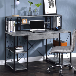 English Elm Writing Desk Modern Veneer with Hutch, One Drawer and 8 Open Compartments for Home Office Organization and Study Space Black,Gray B016P311824