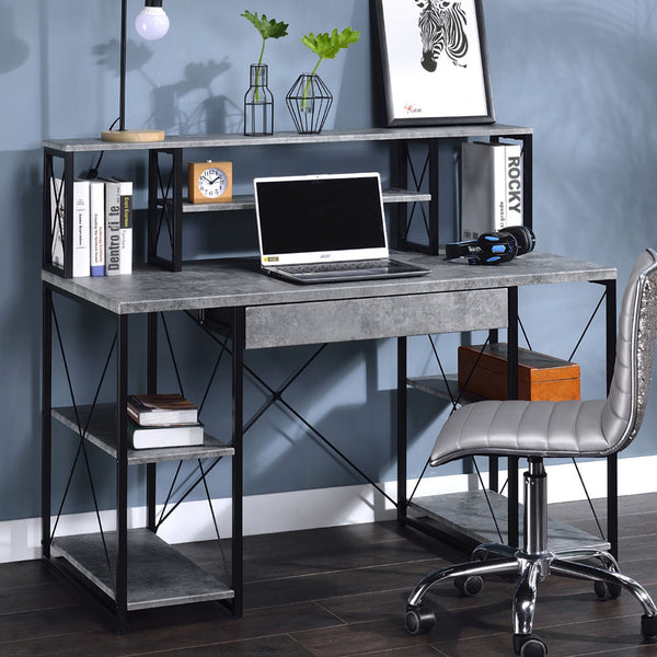 English Elm Writing Desk Modern Veneer with Hutch, One Drawer and 8 Open Compartments for Home Office Organization and Study Space Black,Gray B016P311824