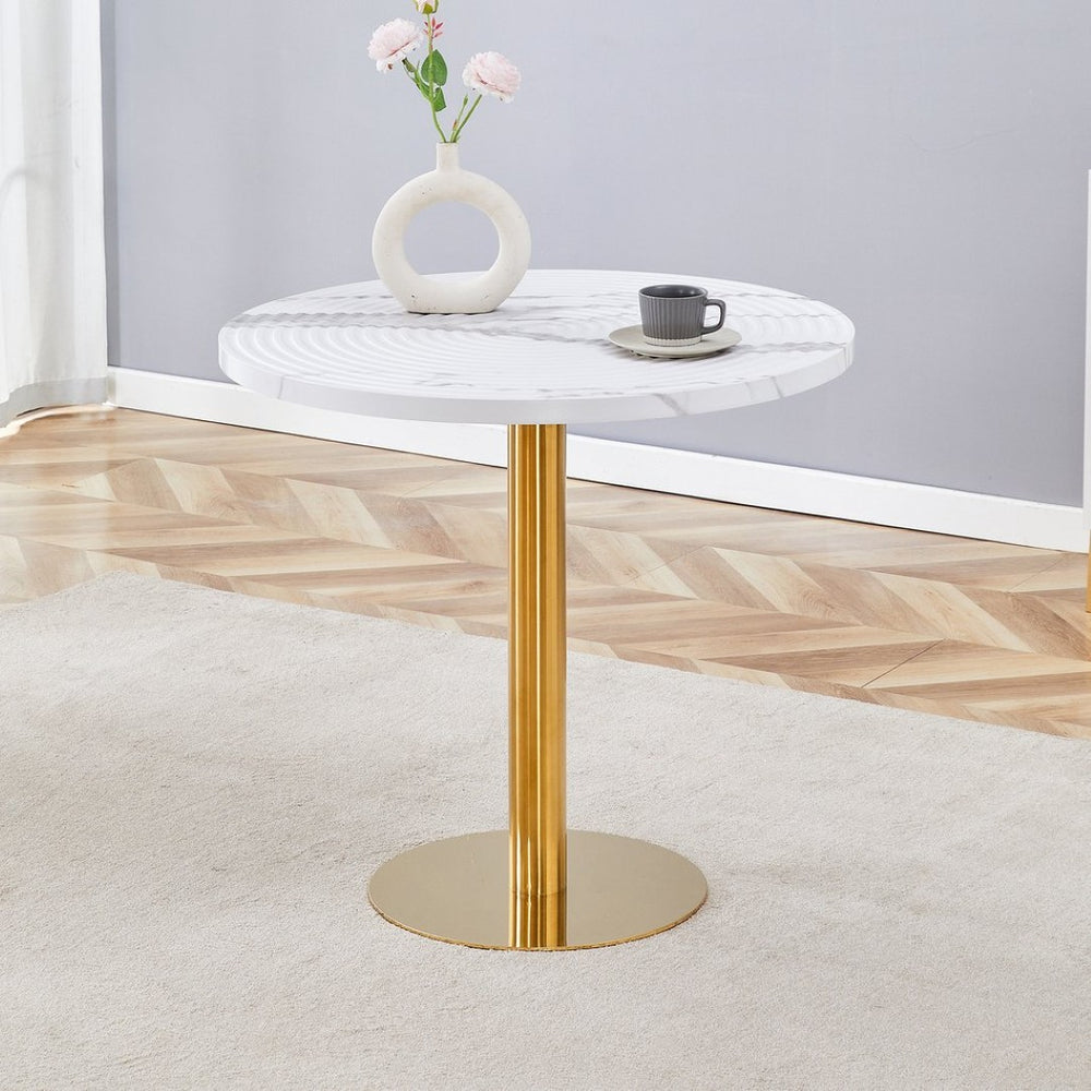 English Elm 31.5 Inch Round Dining Table Dark Grain Mdf Top Metal Base for Small Spaces White+Gold W1151P235231