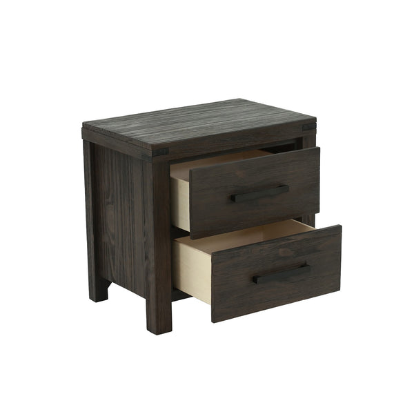 English Elm 2 Drawer Nightstand Espresso Finish with Two Smooth-Glide Drawers, Tapered Feet & Weathered Wood Top for Bedroom SR015426