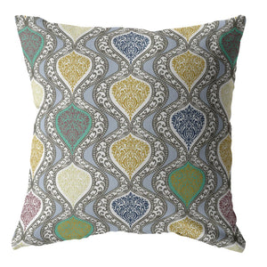 Homeroots 26” Gray Gold Ogee Indoor Outdoor Zippered Throw Pillow   413036