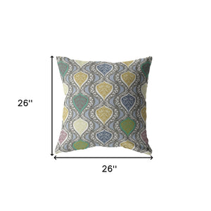 Homeroots 26” Gray Gold Ogee Indoor Outdoor Zippered Throw Pillow   413036