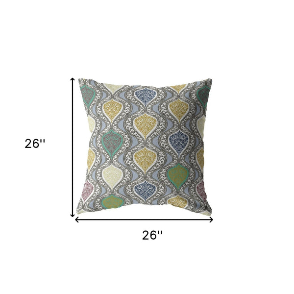 Homeroots 26” Gray Gold Ogee Indoor Outdoor Zippered Throw Pillow   413036