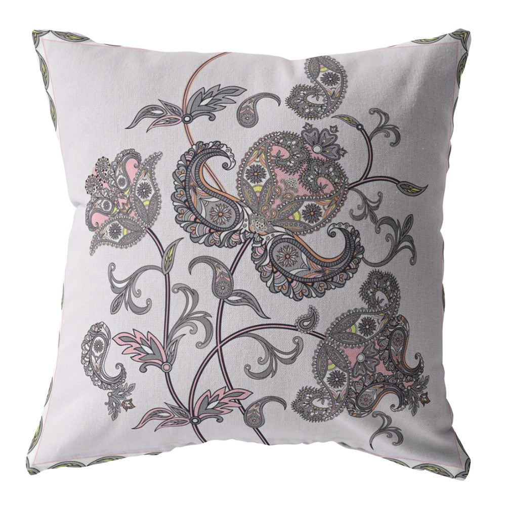 Homeroots 26” Gray White Wildflower Indoor Outdoor Zippered Throw Pillow   413052