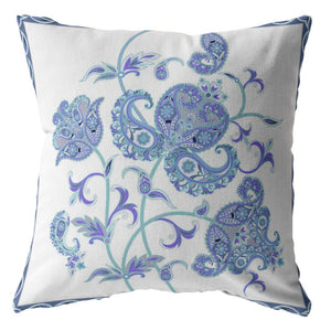 Homeroots 26” Blue White Wildflower Indoor Outdoor Zippered Throw Pillow   413056