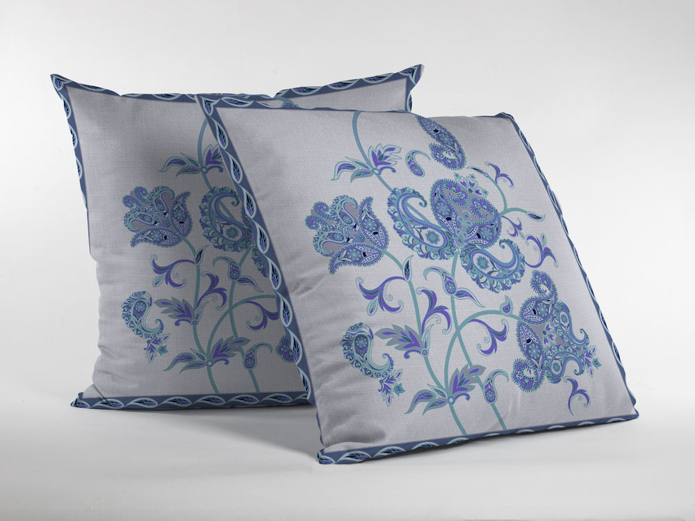 Homeroots 26” Blue White Wildflower Indoor Outdoor Zippered Throw Pillow   413056