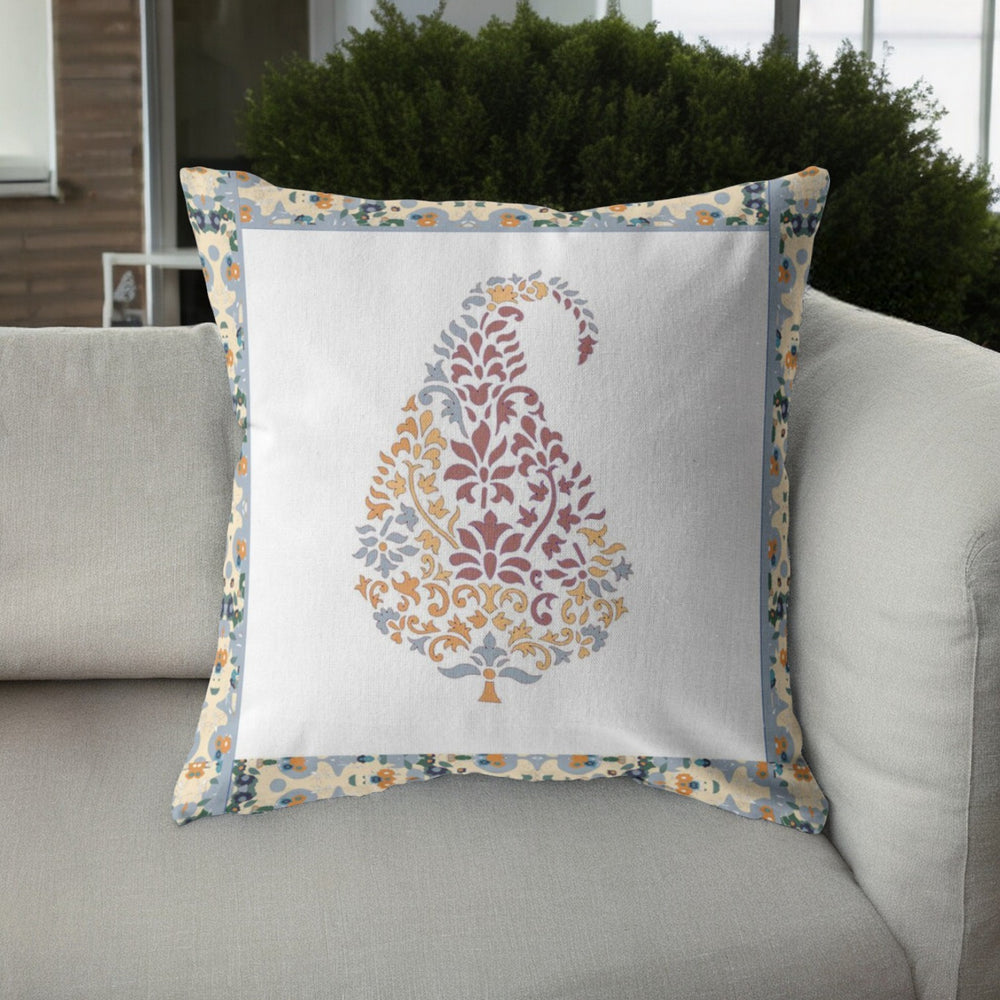 Homeroots 26” Red White Paisley Indoor Outdoor Zippered Throw Pillow   413060