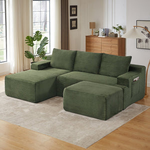 English Elm U-shaped Corduroy Modular Sectional Deep Seat Cloud Sofa for Living Room Apartment W2339S00108