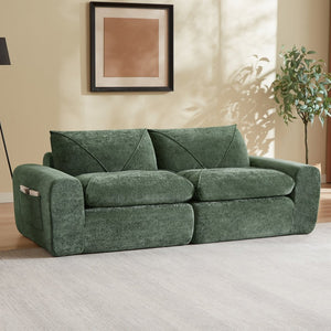 English Elm Modern Chenille Sectional Sofa with Foot Extension Low Profile Living Room Comfort Green W3396P463871