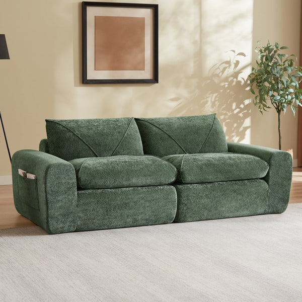 English Elm Modern Chenille Sectional Sofa with Foot Extension Low Profile Living Room Comfort Green W3396P463871