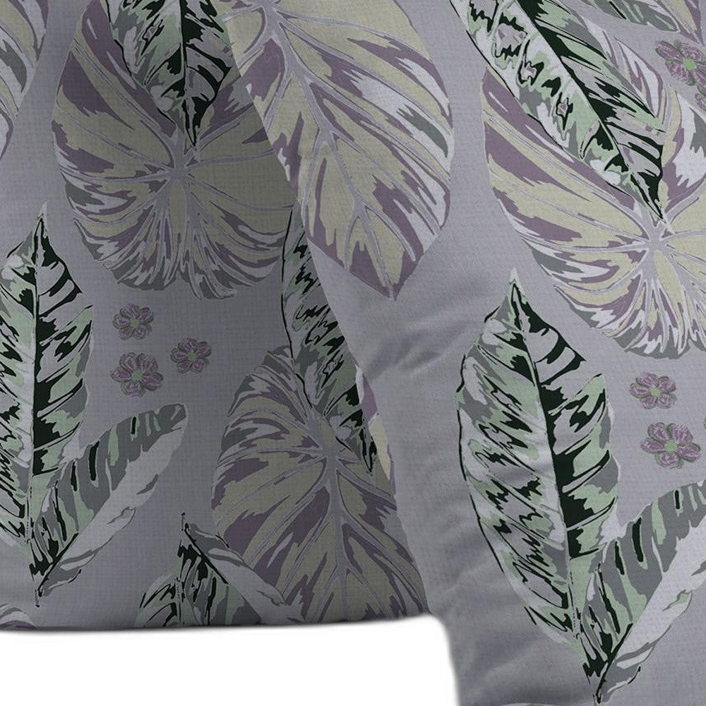 Homeroots 26” Blue Purple Tropical Leaf Indoor Outdoor Zippered Throw Pillow   413092