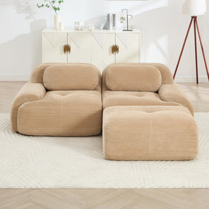 English Elm 82'' Modular L-shaped Sectional Sofa Corduroy Upholstery Curved Arms for Living Rooms Camel W714S01237