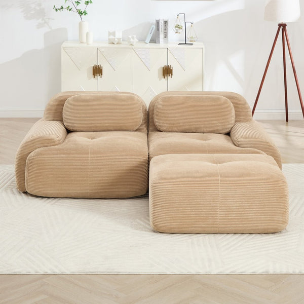 English Elm 82'' Modular L-shaped Sectional Sofa Corduroy Upholstery Curved Arms for Living Rooms Camel W714S01237